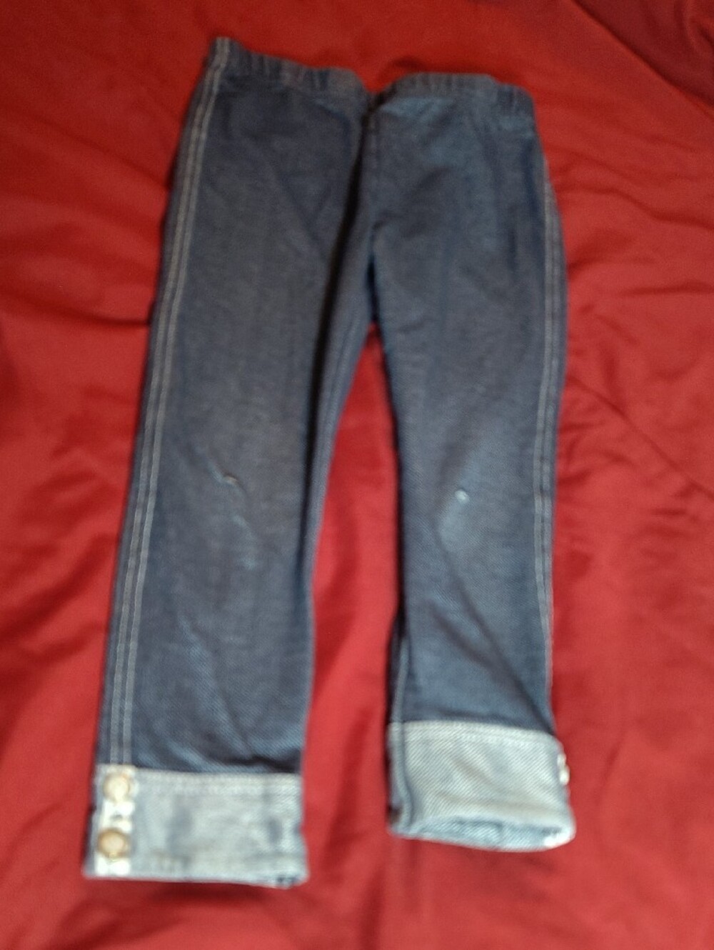 Lot Of 4 Girls Leggings- 2 Denim, Pale Pink & Red Stripe - Picture 10 of 11